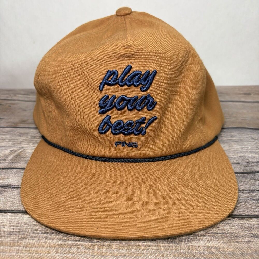 PING Sensorcool Golf Leather Strapback Rope Hat Brown Blue Play Your Best!